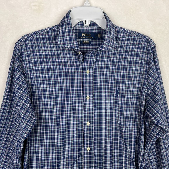 Polo Ralph Lauren Performance Button Up Shirt Mens Small Blue Plaid Long Sleeve - Picture 3 of 11